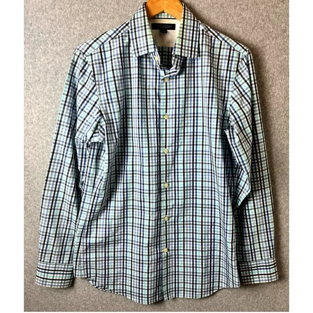 Banana Republic Button Down Shirts Mens Size Small Blue Check Non Iron Cotton